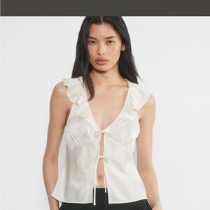 Aritzia Cream Ruffle Tie-Front V-Neck Camisole